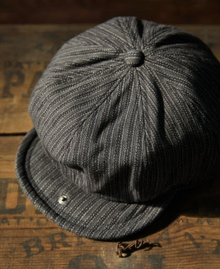 Yarn-Dyed Stripe Newsboy Cap - Black Gray