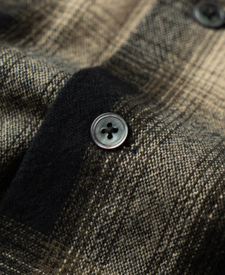 Brushed cotton ombre check sports shirt close-up of front button on placket