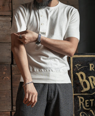 Side Closing Short Sleeve Henley T-Shirt - White