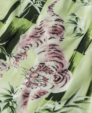 Ukiyo-e Tiger & Bamboo Pattern Aloha Shirt - Light Green
