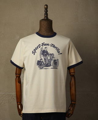 Retro Motorcycle Rider Printed T-Shirt - Apricot