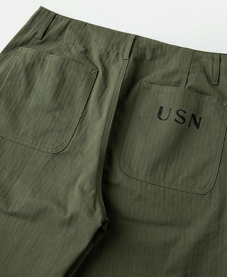 Olive utility pants with back slash pockets and leg pleats