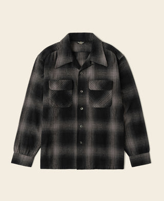 Black and gray ombre check brushed cotton sports shirt, point collar, button front