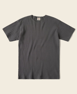 1950s Ribbed Cotton-Spandex Blend T-Shirt - Dark Gray