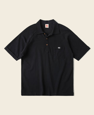 Raglan Sleeve Cotton-Piqué Polo Shirt - Black