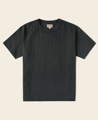 Vintage black crew-neck tubular athletic T-shirt, short sleeves.