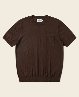 1950s Jersey Knit Short Sleeve Pocket T-Shirt - Coffee