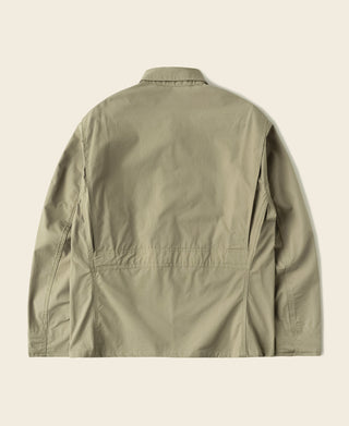 Khaki flight jacket back view with clean yoke seam and tailored fit