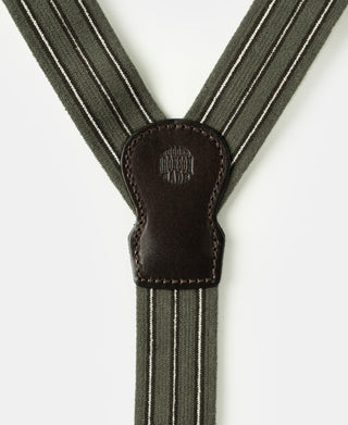 Vintage Striped Y-Back Button-On Suspenders – Olive