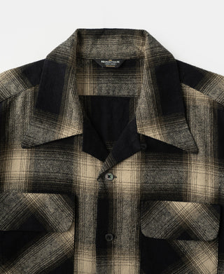 Brushed cotton ombre check sports shirt detail, spread collar and chest pockets