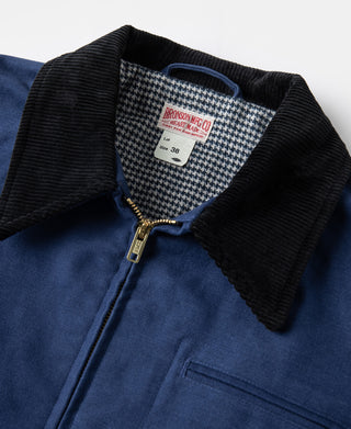 1940s Houndstooth-Lined Moleskin Cossack Jacket – Blue