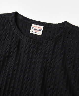 1950s Ribbed Cotton-Spandex Blend T-Shirt - Black