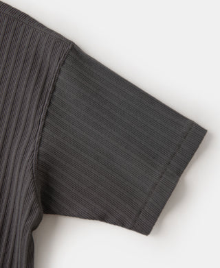 1950s Ribbed Cotton-Spandex Blend T-Shirt - Dark Gray