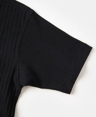 1950s Ribbed Cotton-Spandex Blend T-Shirt - Black