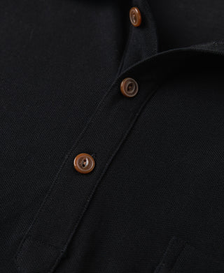 Raglan Sleeve Cotton-Piqué Polo Shirt - Black