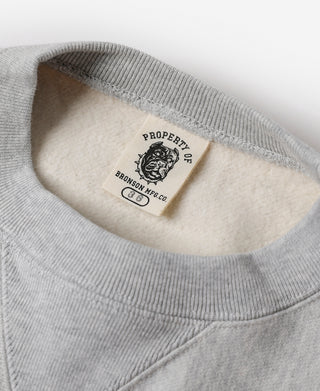 Gray sweatshirt collar close-up with inner brand label