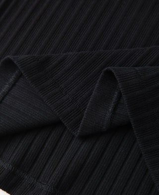 1950s Ribbed Cotton-Spandex Blend T-Shirt - Black