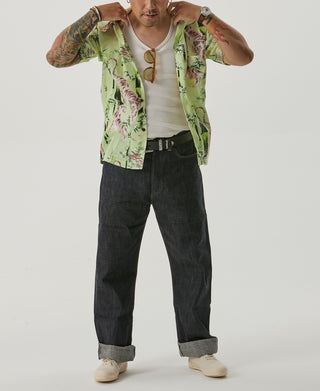 Ukiyo-e Tiger & Bamboo Pattern Aloha Shirt - Light Green