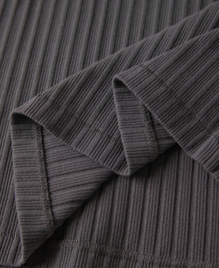 1950s Ribbed Cotton-Spandex Blend T-Shirt - Dark Gray