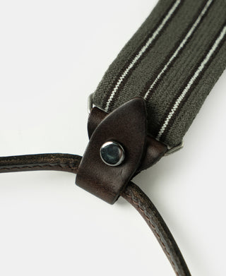 Vintage Striped Y-Back Button-On Suspenders – Olive