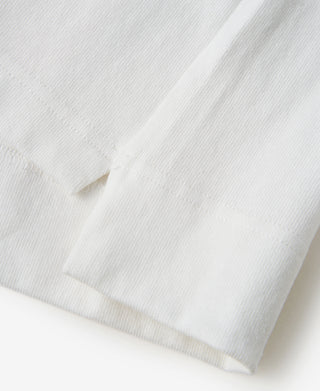 White cotton T-shirt sleeve cuff and stitched side seam