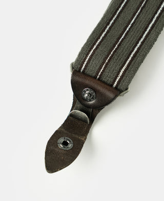 Vintage Striped Y-Back Button-On Suspenders – Olive