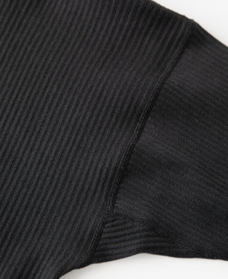 Ribbed Long Sleeve Henley T-Shirt - Black