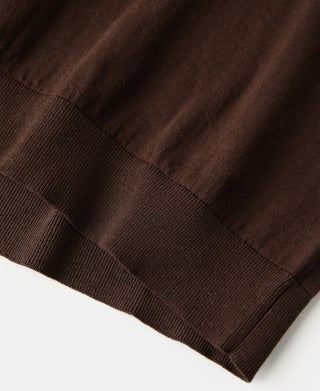 Coffee brown jersey knit T-shirt hem with ribbed trim