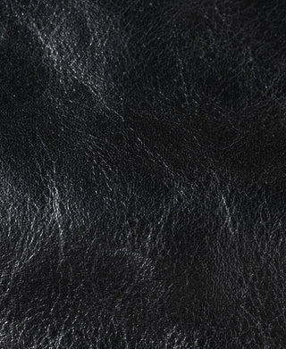 Close-up of the black coat's pebbled leather surface