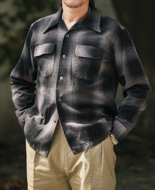 Ombre check sports shirt with pointed collar, button placket, and flap pockets