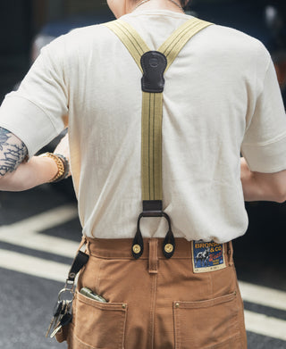 Vintage Striped Y-Back Button-On Suspenders – Khaki