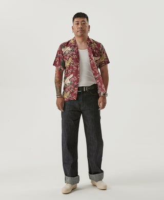Ukiyo-e Tiger & Crane Pattern Aloha Shirt - Wine Red