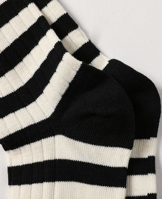 Retro Striped Cotton Socks - Black/White