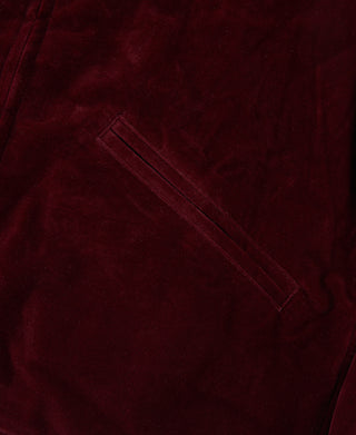 Reversible souvenir jacket, burgundy with visible stitched trim and seam detail