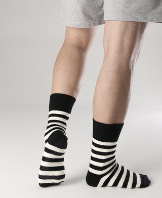 Retro Striped Cotton Socks - Black/White
